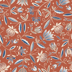 delicate flowers on a sienna background, large  