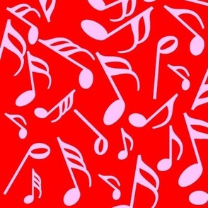 Pink Music Notes on Red