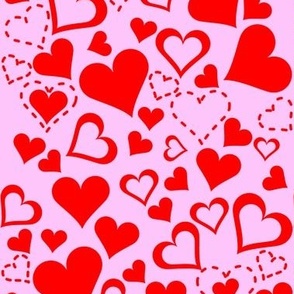 Red Hearts on Pink