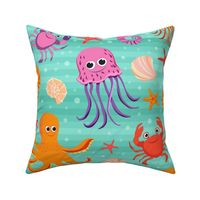 Cute Under the sea colorful creatures with smiley faces