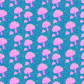 Pink mushrooms on blue 