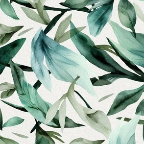 Soft Watercolor  Green Leaves 