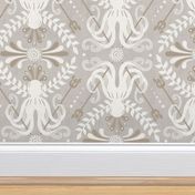 Mythos - Nautical Octopus Damask Neutral Gray And Sand Jumbo 