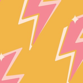 Multi-colored lightning bolts with stars // LARGE // pink on yellow