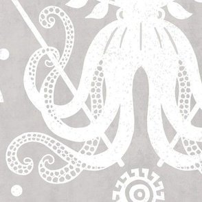 Mythos - Nautical Octopus Damask Neutral Gray And White Jumbo 