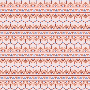 Doodle Geometry - Shapes and Stripes - Blue and Orange - Soft Pink BG