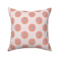Doodle Geometry - Abstract Sun - Shapes and Stripes - Blue and Orange - Soft Pink BG
