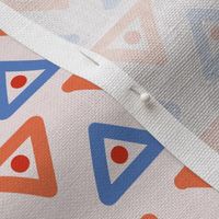 Doodle Geometry - Triangles and Dots - Blue and Orange - Soft Pink BG