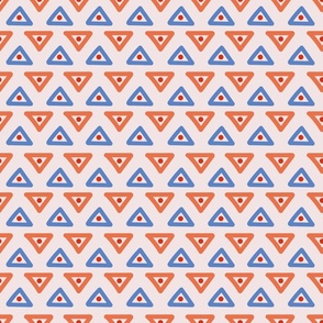 Doodle Geometry - Triangles and Dots - Blue and Orange - Soft Pink BG