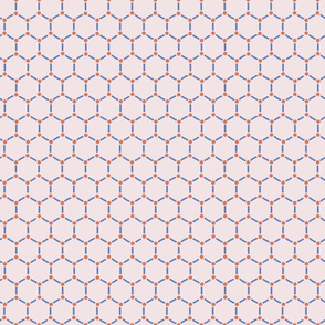Doodle Geometry - Shapes and Stripes - Hexagon - Blue and Orange - Soft Pink BG