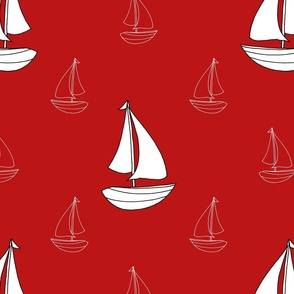 Sailboats Sailing Away (Nautical Red) 