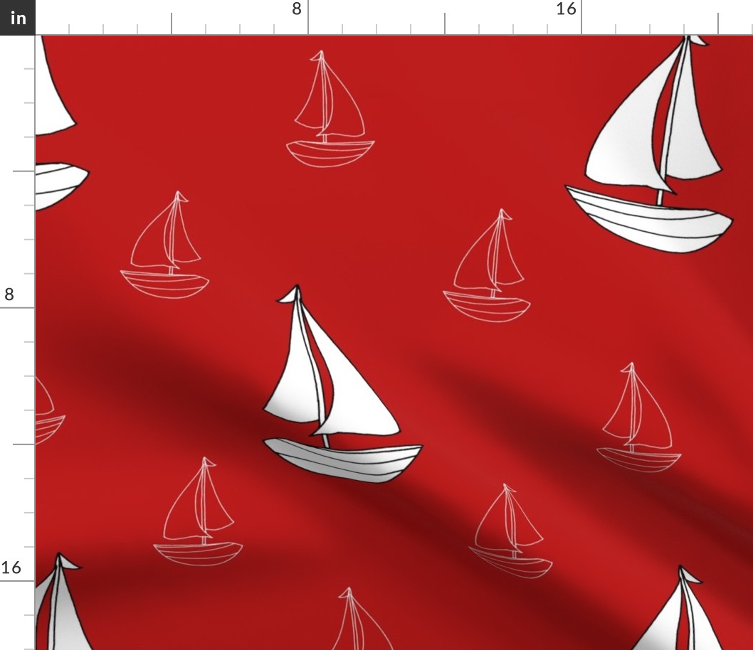 Sailboats Sailing Away (Nautical Red) 