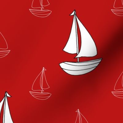Sailboats Sailing Away (Nautical Red small scale) 