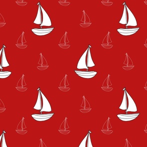 Sailboats Sailing Away (Nautical Red small scale) 