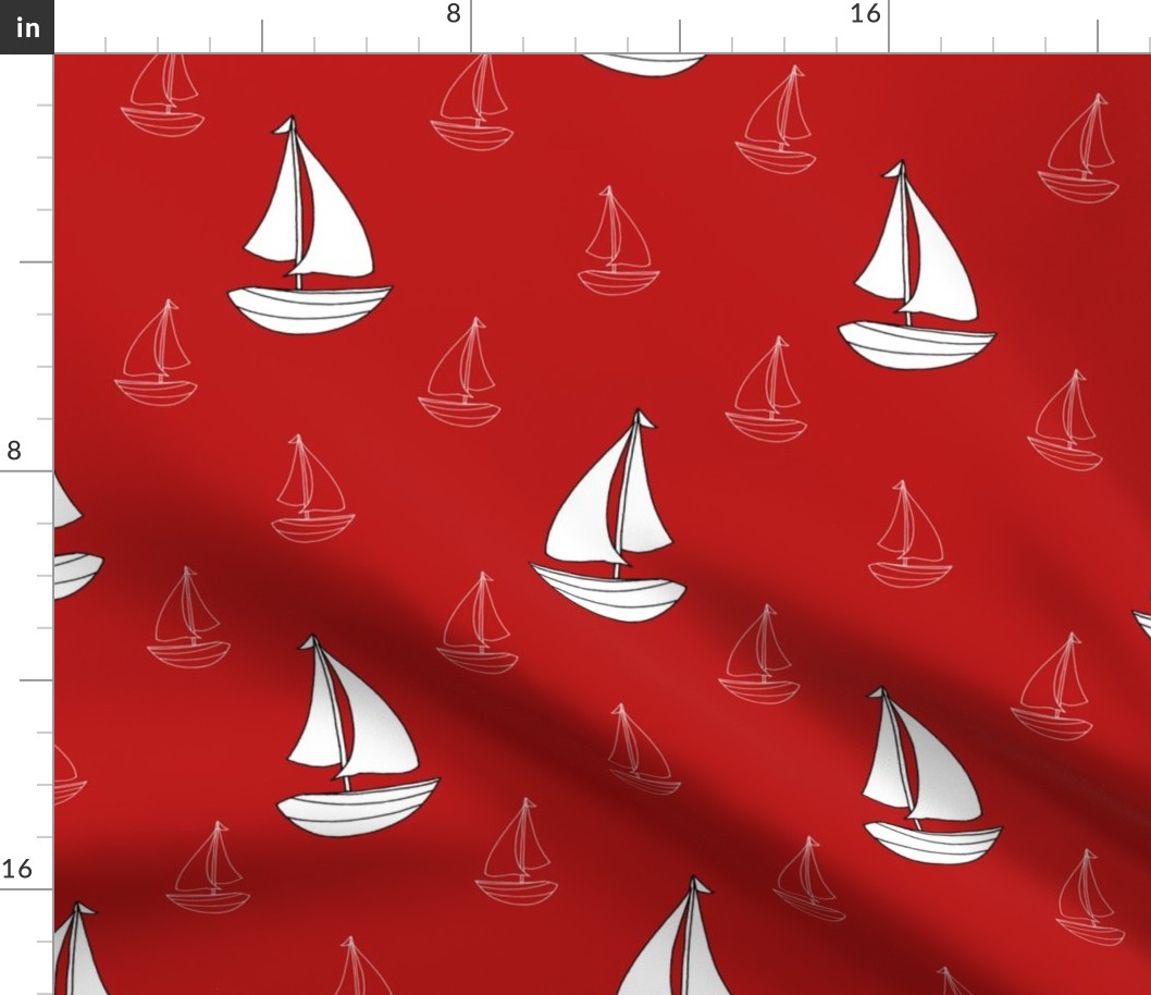 Sailboats Sailing Away (Nautical Red small scale) 