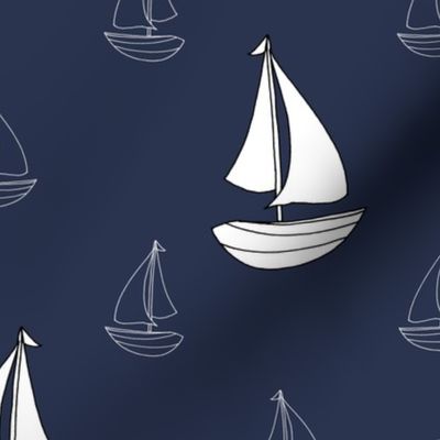 Sailboats Sailing Away (Navy Blue small scale)