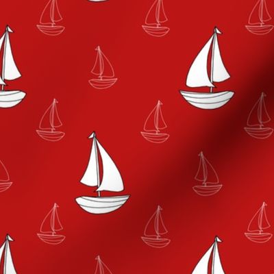 Sailboats Sailing Away (Nautical Red tiny scale)