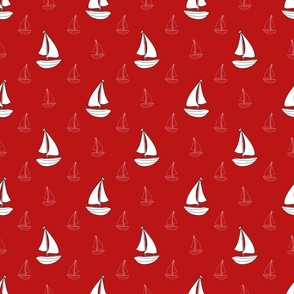 Sailboats Sailing Away (Nautical Red tiny scale)