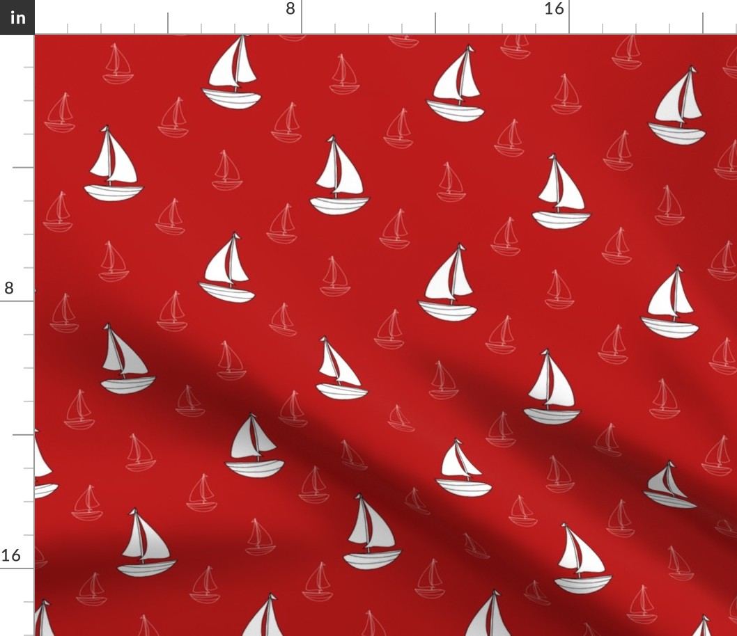 Sailboats Sailing Away (Nautical Red tiny scale)