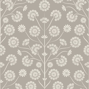 floral - cloudy silver taupe_ creamy white - wallpaper