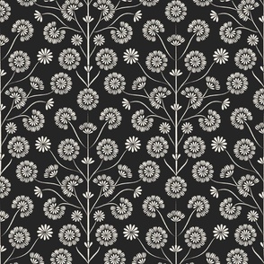 floral - creamy white _ raisin black - black and white wallpaper