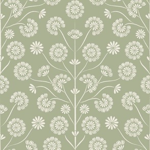 floral - creamy white_ light sage green - wallpaper