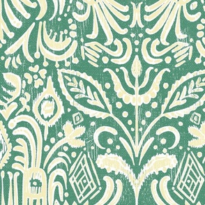 Camille Paisley Ikat in Green and Lime Yellow - 24 inch repeat