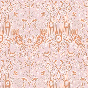 Camille Paisley Ikat in Pink and Orange 12 inch repeat
