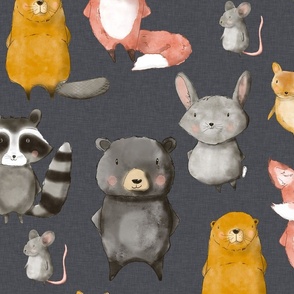 Little Woodland Friends -on dark gray (large scale)