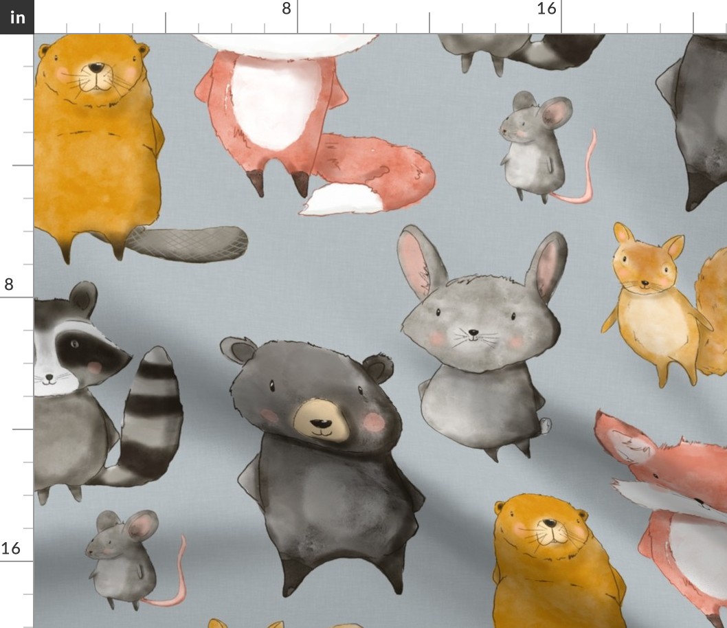 Little Woodland Friends -on light gray (large scale)