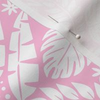 Hawaiian Damask | Large Scale | White on Bubblegum Pink Tropical Pineapple