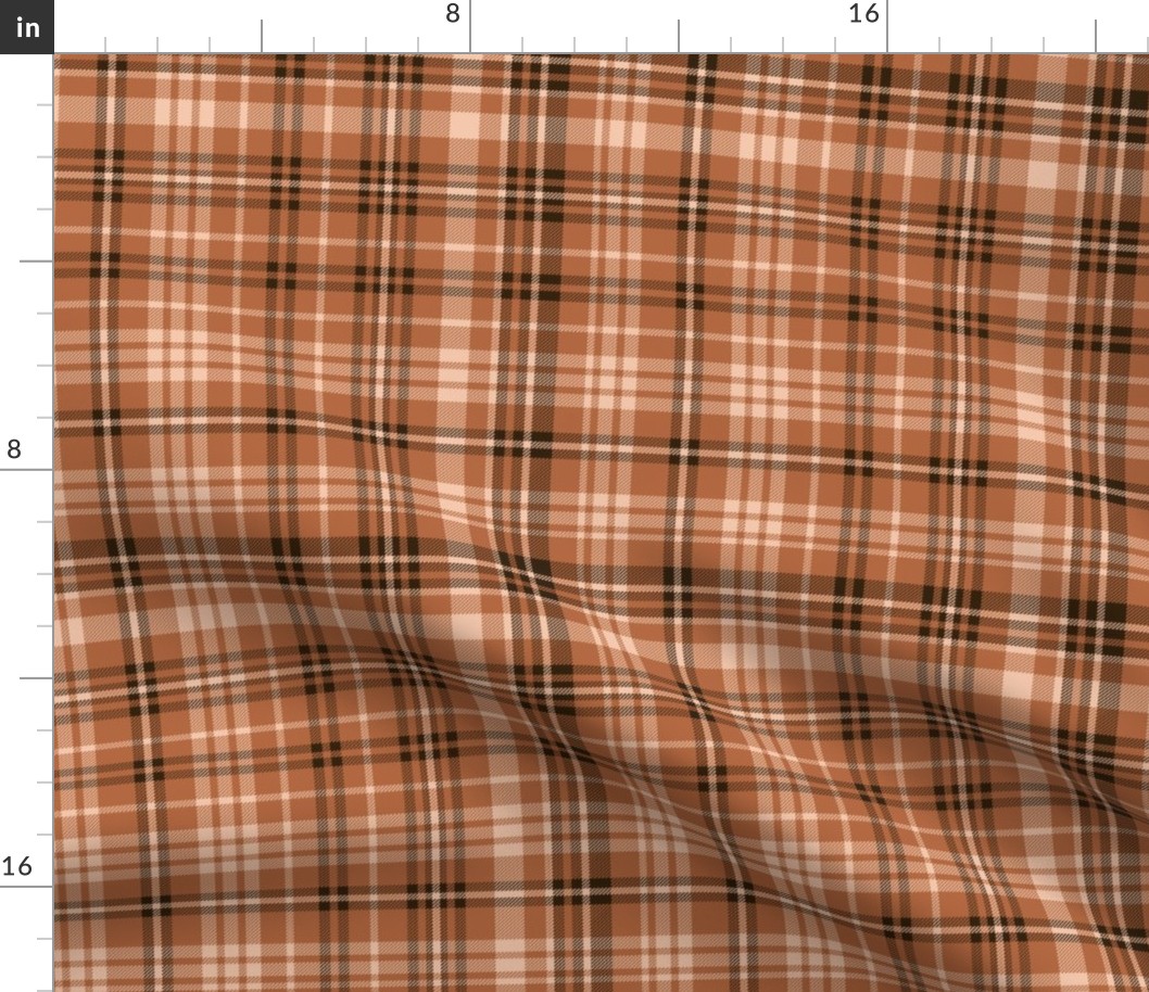 LARGE Fall plaid fabric orange brown boho designs 10in