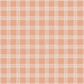 4x4 Gingham Plaid in Peony Pink - Small Scale - Gingham Patterns - Peach Plaid - Peach Gingham - Peony Pink and Off White