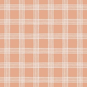 9x9 Gingham Plaid in Peony Pink - Large Scale - Gingham Patterns - Peach Plaid - Peach Gingham - Peony Pink and Off White