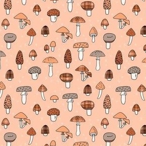 XSMALL Fall Mushrooms fabric - plaid fabric boho mushroom retro 70s design 4in