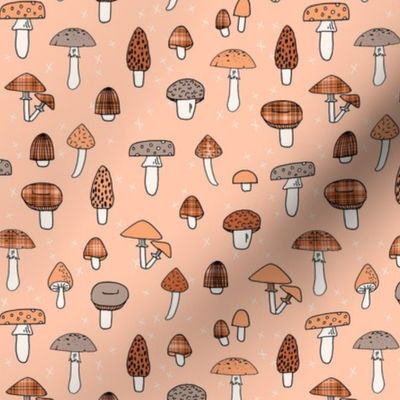 SMALL Fall Mushrooms fabric - plaid fabric boho mushroom retro 70s design 6in