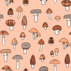 SMALL Fall Mushrooms fabric - plaid fabric boho mushroom retro 70s design 6in