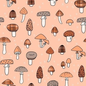 LARGE Fall Mushrooms fabric - plaid fabric boho mushroom retro 70s design 10in