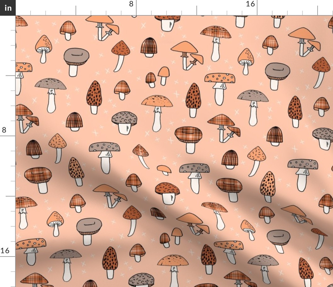 XLARGE Fall Mushrooms fabric - plaid fabric boho mushroom retro 70s design 12in