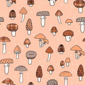 JUMBO Fall Mushrooms fabric - plaid fabric boho mushroom retro 70s design