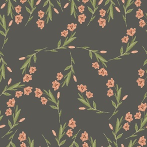 24x24 Jumbo Scale - Watercolor Wildflower Vines - Charcoal Gray - Wallpaper with Flowers - Wallpaper Cure - Peel and Stick Wallpaper - Wallpaper