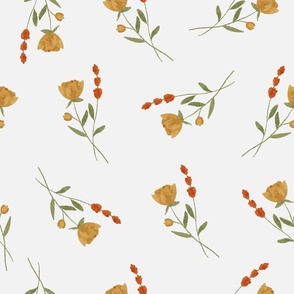 24x24 Jumbo Scale - Watercolor Wildflower Dainty Blooms - White/Yellow - Wallpaper with Flowers - Wallpaper Cure - Peel and Stick Wallpaper - Wallpaper