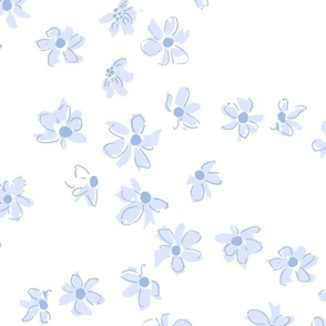 LARGE Blue ditsy floral on white- modern country