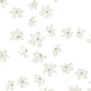 Large Neutral ditsy floral on white - modern country