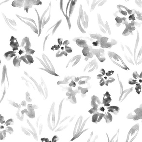 Black & white Painted Watercolour Flowers - Monochromatic 
