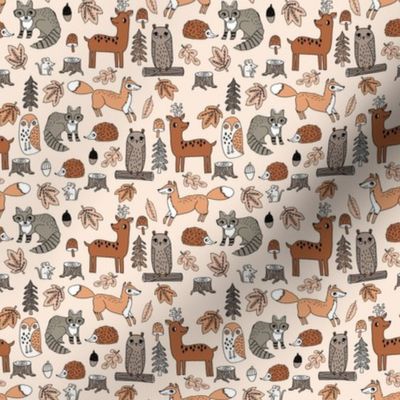 XSMALL Autumn Animals Fabric - cute woodland creatures boho colors 4in