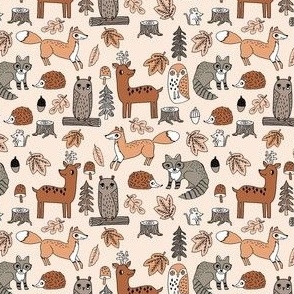 XSMALL Autumn Animals Fabric - cute woodland creatures boho colors 4in