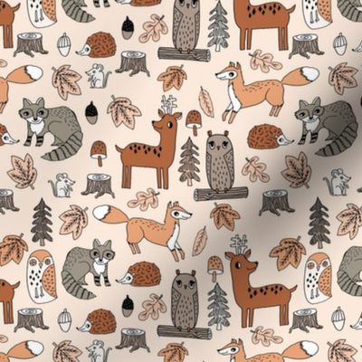 SMALL Autumn Animals Fabric - cute woodland creatures boho colors 6in