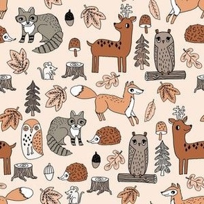 SMALL Autumn Animals Fabric - cute woodland creatures boho colors 6in