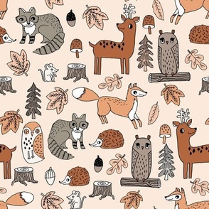 LARGE Autumn Animals Fabric - cute woodland creatures boho colors 10in